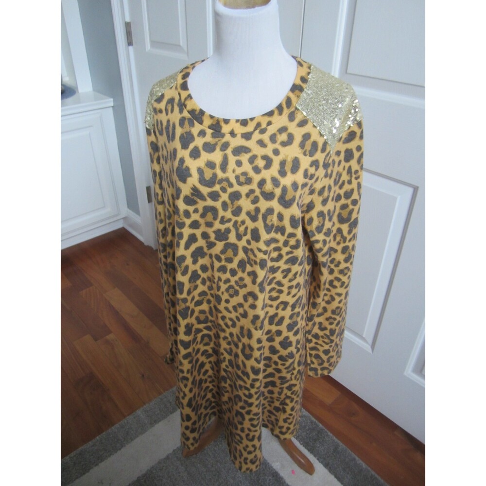 NWT Simply Southern Animal Print Dress with Gold Sequins  Shoulders. Size XXL